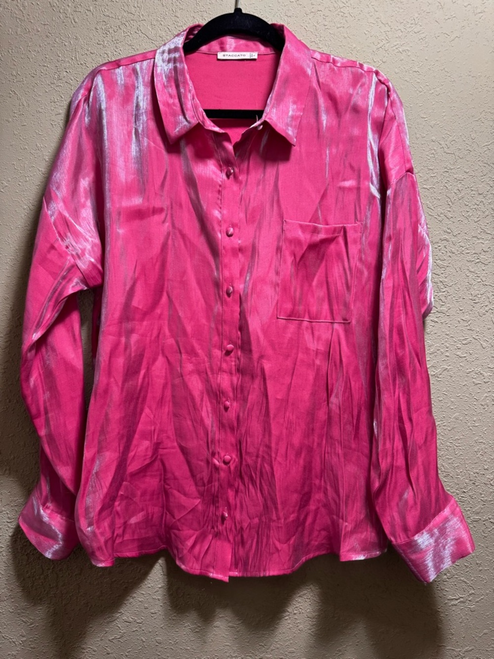 Staccato Hot Pink Metallic-Accent Button-Up Blouse